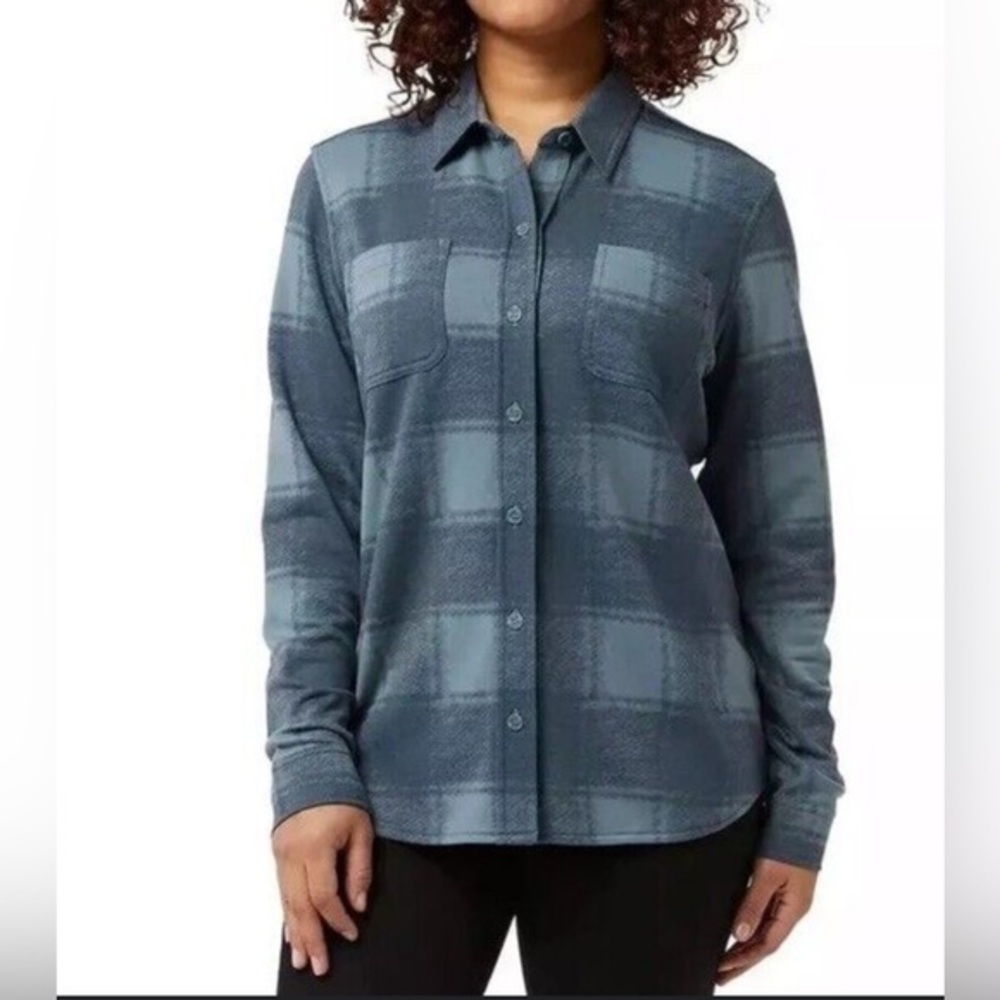 32 Degrees Heat Cozy Knit Button up Blue Plaid Shirt